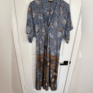 Karma Highway Boho Maxi Dress One Size Blue Paisley Kimono Sleeve Festival